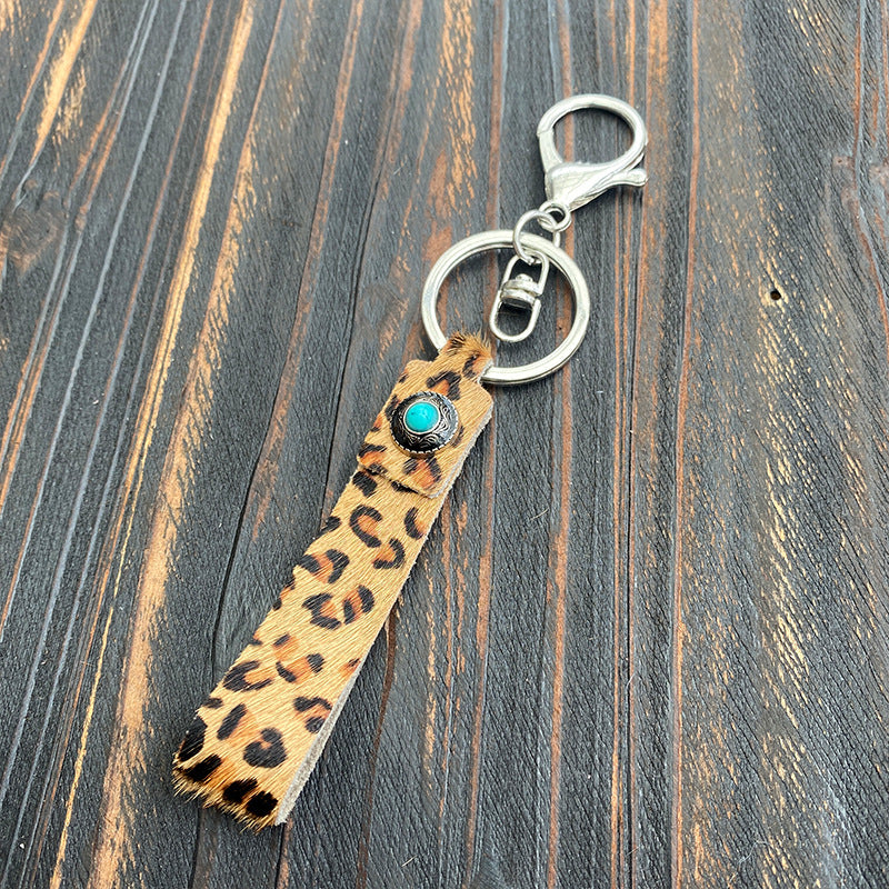 Wholesale Leopard Print Genuine Leather Pony Hair Western Style Keychain